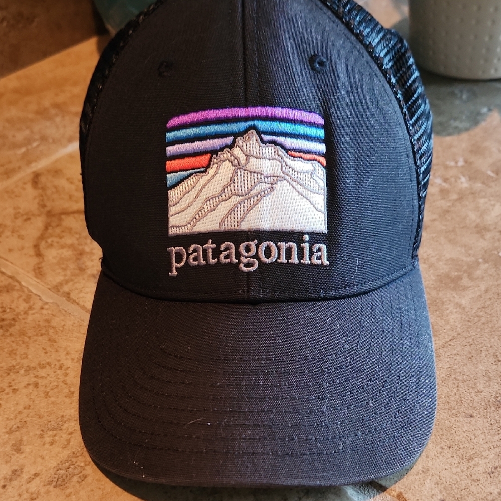 Patagonia Black Cap with Colorful Mountain Design Unisex
